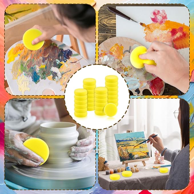 27 Pack Round Painting Sponge, 2.9 Inch Pottery Sponges, Clay Sponge - Image 6