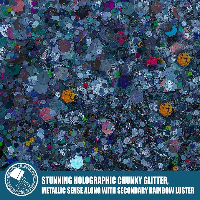 Laser Black Chunky & Fine Iridescent Glitter Mix, 160G/5.64OZ - Image 2