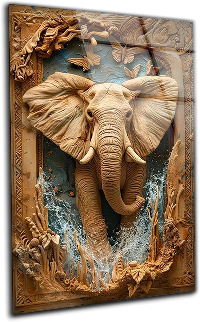 SpiritualHands Rustic Elephant Printed Tempered Glass Wall Art Painting by SpiritualHands