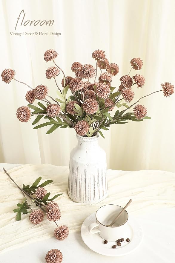 Floroom 5pcs Light Taupe Faux Silk Mums Artificial Flowers, Bulk Fake Small - Image 2