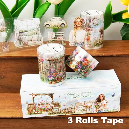 Spring Garden PET Tape Set, 3 Rolls Pre-Cut Wildflower Stickers - Image 2