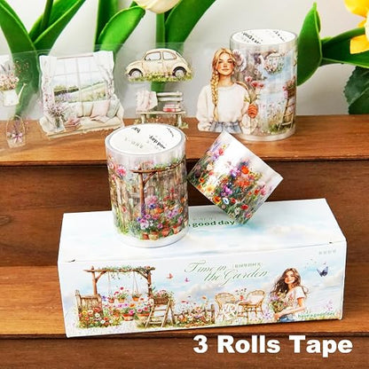 Spring Garden PET Tape Set, 3 Rolls Pre-Cut Wildflower Stickers - Image 2