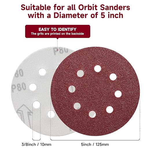 100 PCS 5 Inch Sanding Discs 150 Grit, Round Hook and Loop Sandpaper - Image 2