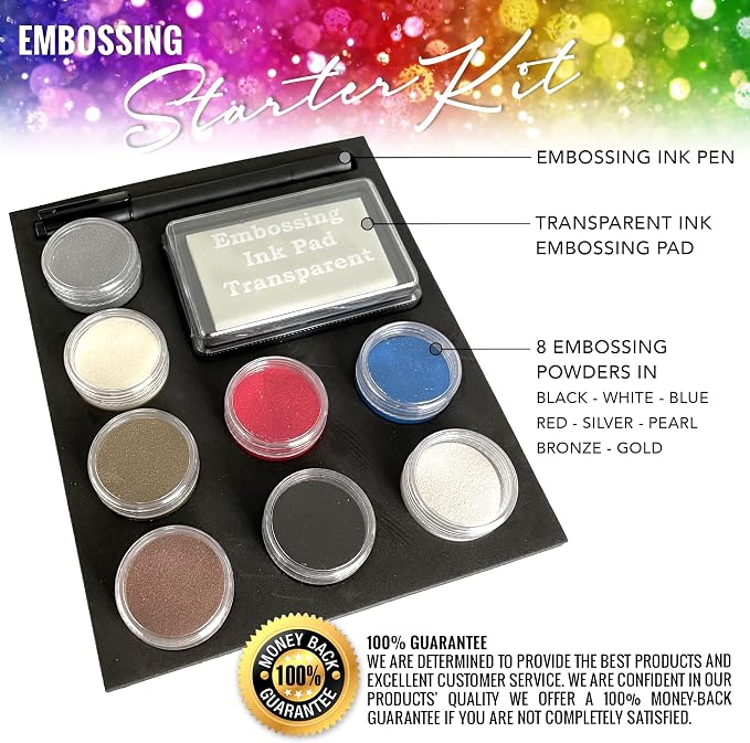 Embossing Kit, Embossing Ink Pad, 8X 10ml Embossing Powders - Image 2