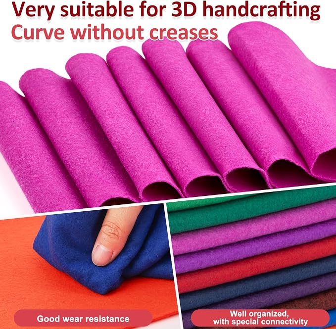 XSEINO 12 Rolls 8"x35" 1.4mm Thick Soft Felt Fabric Sheet 12 Assorted Dark - Image 5