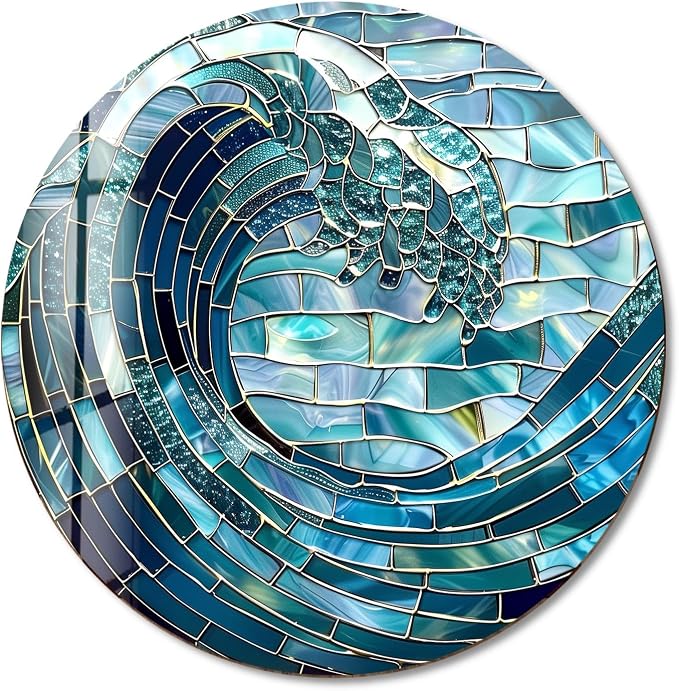 My Photostation.com 20'' Diameter Ocean Wave in Blue Mosaic Round Glass Wall - Image 8