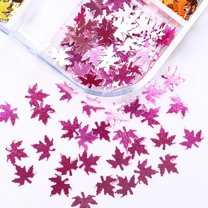 Thanksgiving Glitter Maple Leaf Nail Sequins Holographic Laser Mixed Color Fall - Image 4