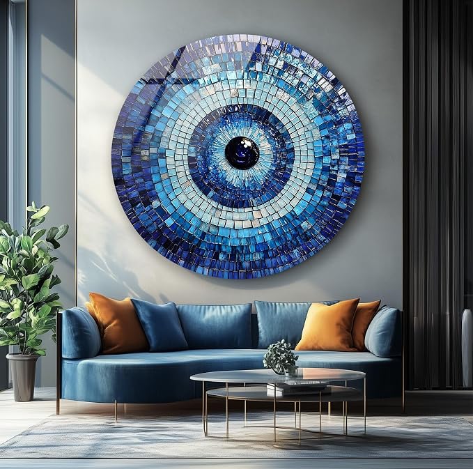 My Photostation.com 27.5'' Diameter Blue Mosaic Evil Eye Round Glass Wall Art - Image 3