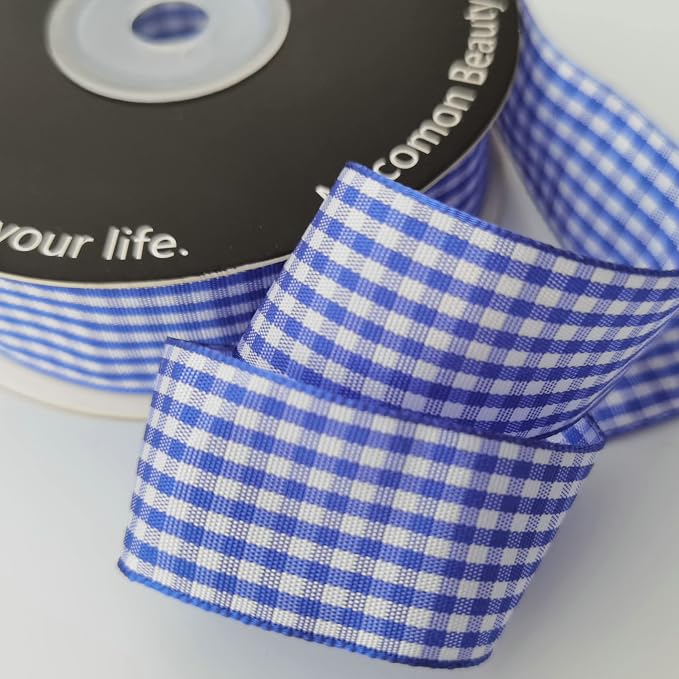 Blue and White Gingham Ribbon Plaid Ribbon 25 Yards Each Roll 100% Polyester - Image 5