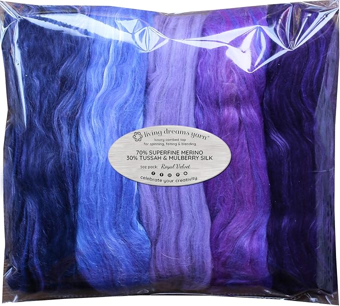 Merino Silk Luxe Tonal Designer Blend. Superfine Merino, Tussah Silk. Top Roving by LivingDreamsYarn