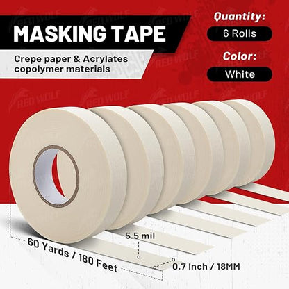 RED WOLF 6 Pack Masking Tape 0.7" x 60 Yards, General Purpose - Image 7