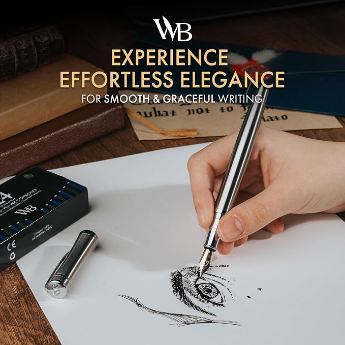 Wordsworth & Black Fountain Pen Set, 18K Gilded Extra Fine Nib, Includes 6 Pack - Image 2