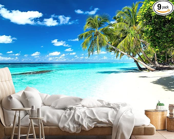 Palm Tree Wall Mural Tropic Paradise Beach Seascape Murals Wallpaper by Reyhui