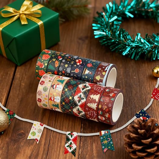 12 Rolls Christmas Washi Tapes Christmas Tree Snowman Snowflakes Gingerbread - Image 6