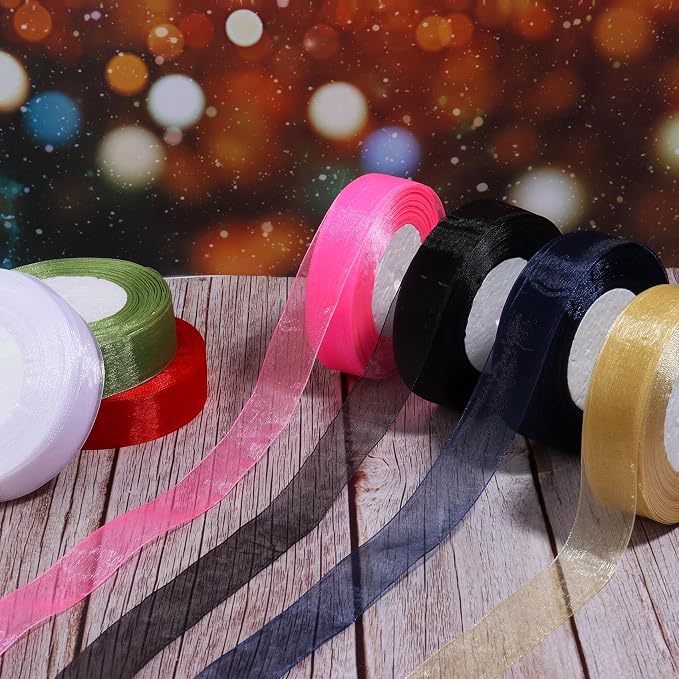 Bule Ribbon for Gift Wrapping, 1 inch 50Yard Sheer Organza Tulle Ribbon for - Image 6