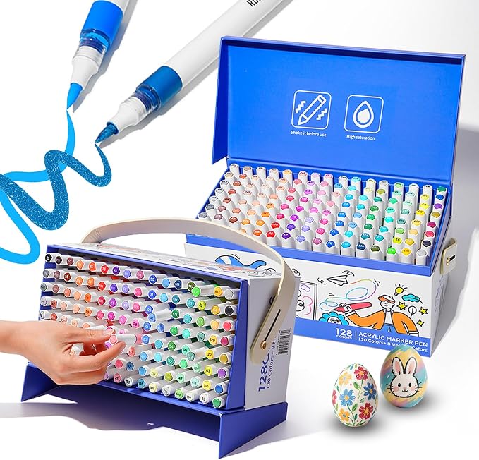 ROSYMENG Acrylic Paint Markers, 120 Colors + 8 Metal Colors by Unknown