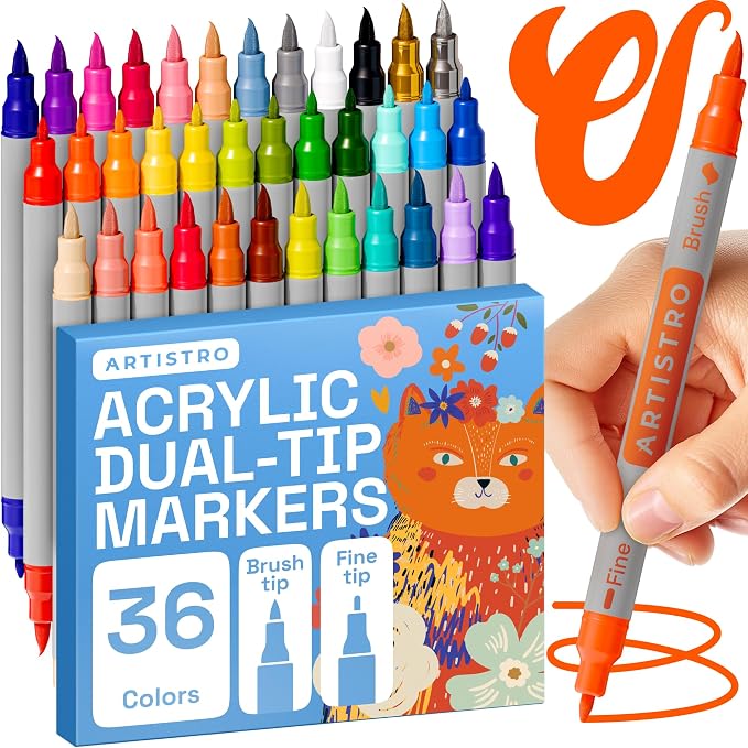 ARTISTRO 36 Dual Tip Brush + Fine Acrylic Paint Markers by ARTISTRO