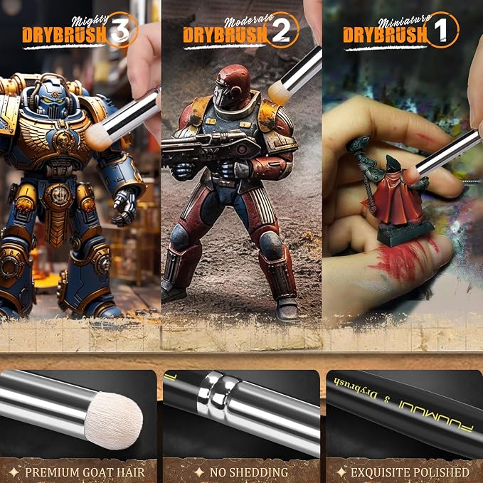Miniature Paint Brushes with Domed Dry Brush Set - Image 2