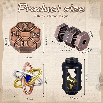 Wettarn 9 Pcs Metal Brain Teaser Puzzles Teaser 3D Steel Puzzle - Image 2