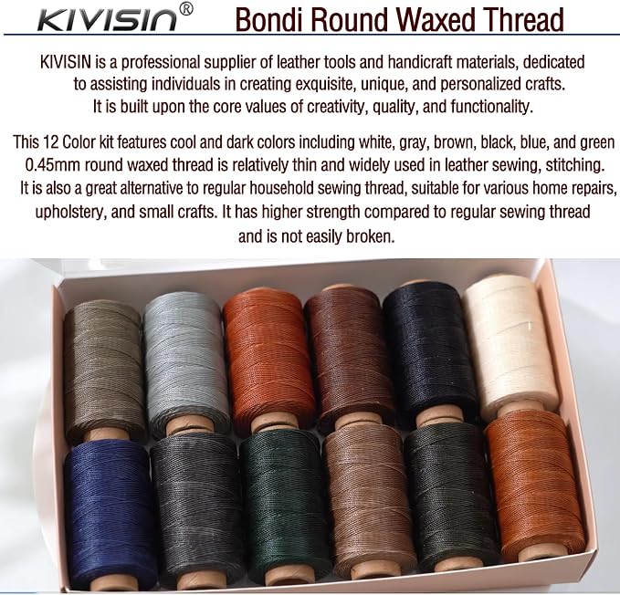 Round Waxed Thread 0.45mm 12 Neutral Colors, Thin Cord Wax Coated 3 Ply - Image 6