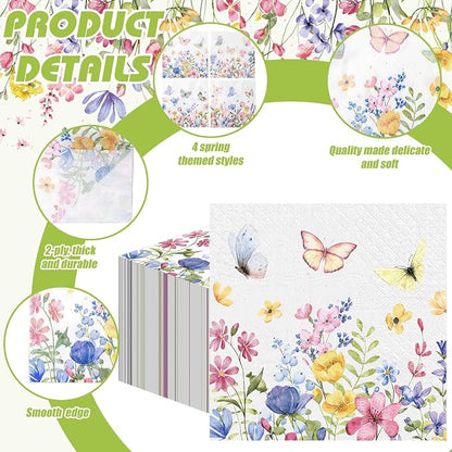 Fulmoon 200 Pieces Summer Floral Cocktail Napkins Disposable Wildflower Dessert - Image 4