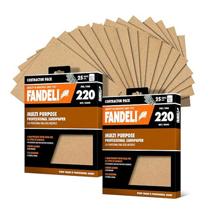Fandeli | Multi-Purpose Sandpaper | 220 Grit | 50 Sheets of 9'' x 11'' | Ideal by FandeliUSA