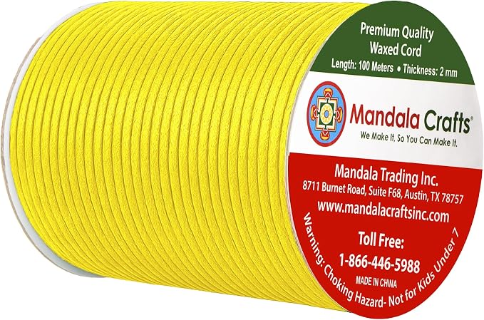 Mandala Crafts 2mm 109 Yards Yellow Cotton Waxed Cord - Image 2