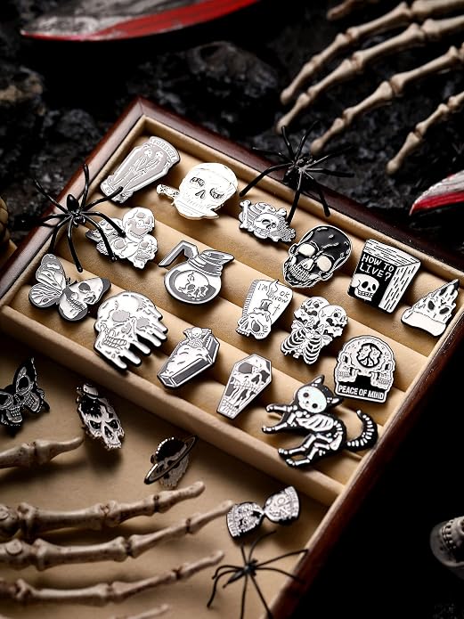 BBTO 20 Pieces Enamel Pins Skull Spooky Skeleton Enamel Pins Set Black - Image 7