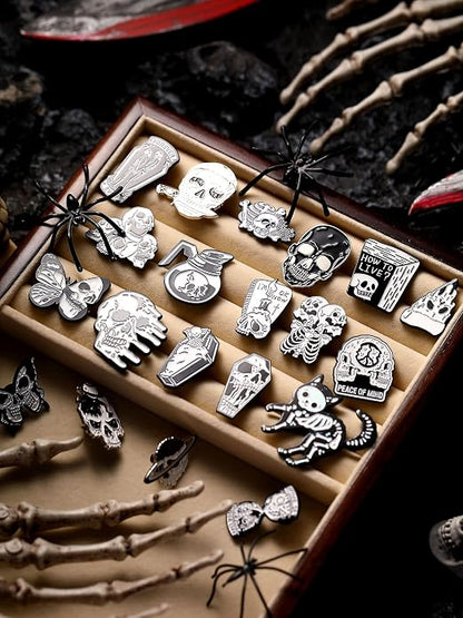 BBTO 20 Pieces Enamel Pins Skull Spooky Skeleton Enamel Pins Set Black - Image 7