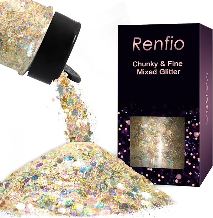 Renfio Opal Chunky Glitter, 1.75oz/50g Glod Glitter, Dreamy High Sparkle Glitter by Renfio