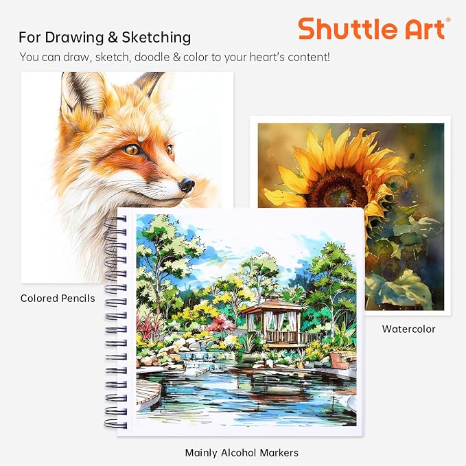 Shuttle Art Marker Pad, 8.3”x8.9” Portable Square Sketchbook, 80 Sheets Marker - Image 6