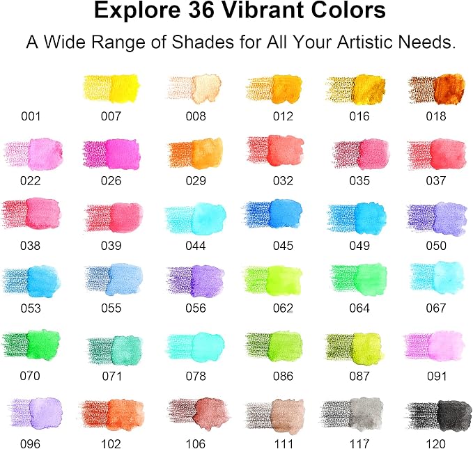 KALOUR Watercolor Pencils with Brush, 36 Colors, Blendable Wet or Dry - Image 2