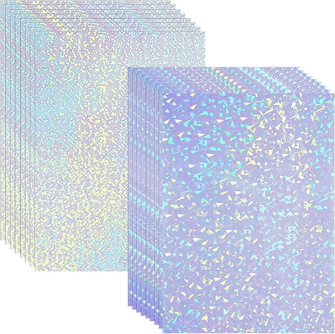 36 Sheets Holographic Sticker Paper Clear A4 Vinyl Sticker Paper Self Adhesive by Clabby