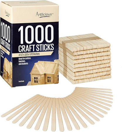 Artlicious 1000 Pcs Wooden Craft Sticks – Food-Grade Popsicle Sticks by Artlicious