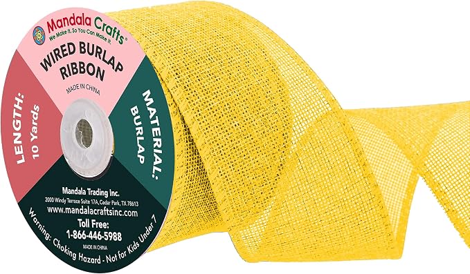 Mandala Crafts Yellow Burlap Wired Ribbon 2.5 Inches Wide Jute Ribbons by MandalaCrafts