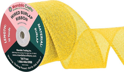 Mandala Crafts Yellow Burlap Wired Ribbon 2.5 Inches Wide Jute Ribbons by MandalaCrafts