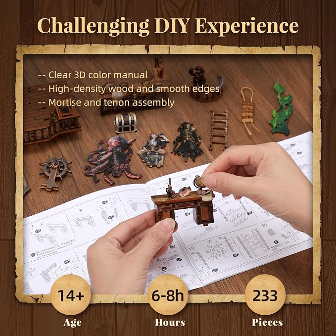 3D Wood Puzzle Book Nook Kit, Pirate Bookshelf Insert - Image 4
