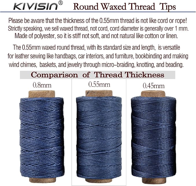 Round Polyester Waxed Thread 0.55mm, 12 Neutral Colors 76 Yards/Spool Wax - Image 7