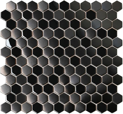 Blujellyfish Hexagon Black Tile Backsplash Metal Mosaic Wall Floor Tiles by Blujellyfish