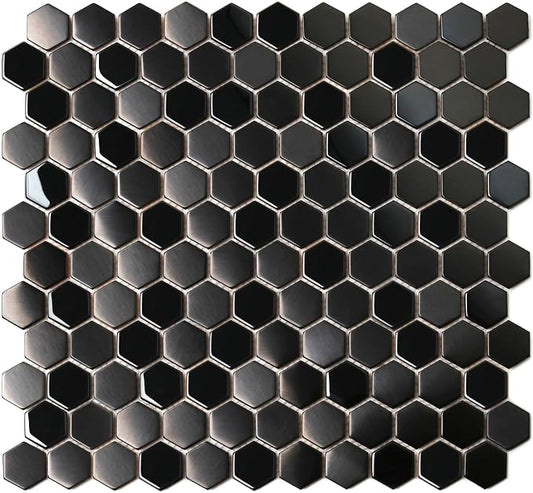 Blujellyfish Hexagon Black Tile Backsplash Metal Mosaic Wall Floor Tiles by Blujellyfish