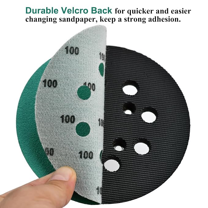 5-Inch 8-Hole Wet Dry Sanding Discs 100 Grit, Polyester Film Backed Heavy-Duty - Image 5