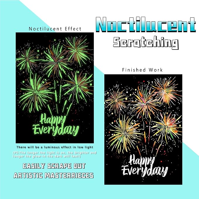 Scratch Paper Art for Adults-Glow in The Dark Scratch Painting Craft Kit|DIY - Image 4