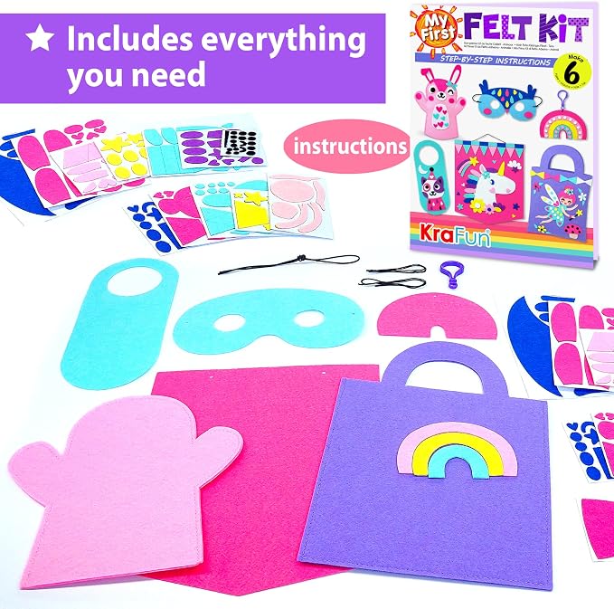 KRAFUN My First Beginner Felt Kit Unicorn Girl Animal Craft - Image 6
