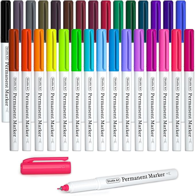 Shuttle Art Permanent Marker, 30 Colors Ultra Fine Point, Works on Plastic by ShuttleArt
