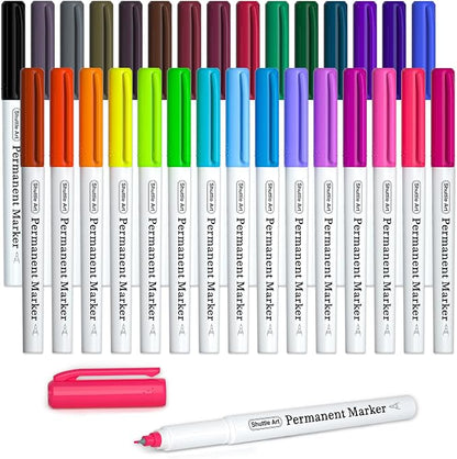 Shuttle Art Permanent Marker, 30 Colors Ultra Fine Point, Works on Plastic by ShuttleArt