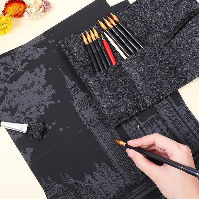 14Pcs Scratch Art Tools, Dual Tip Scratch Coloring Stylus Paper Art Kit - Image 4