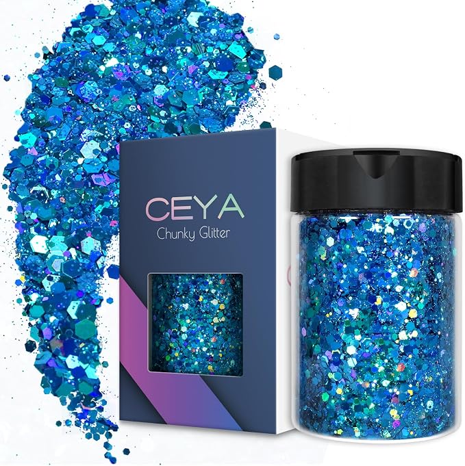 Ceya Holographic Chunky Glitter, 4.9oz/ 140g Sky Blue Craft Glitter Powder by CEYA