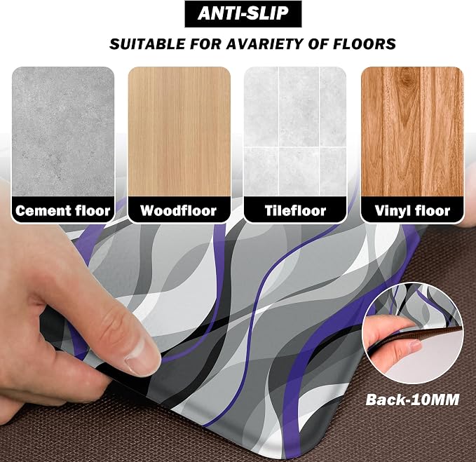 Kitchen Mats for Floor Modern Abstract kitchen rugs Grey and Purple Stripe Anti - Image 3