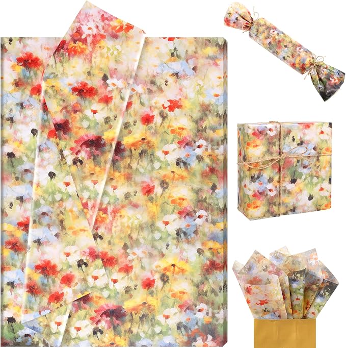 60 Sheets Monet Floral Garden Tissue Paper, 20 x 14 Inch Wildflower Monet by Unknown