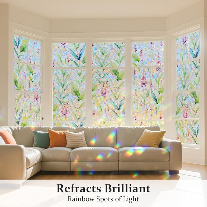 Donox Decorative Window Privacy Film, 3D Floral Stained Glass Window Film - Image 2